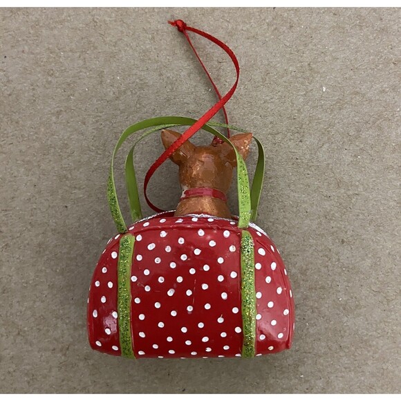 Chihuahua in Red and White Polka Dot Handbag Dog Ornament Not Perfect - Picture 4 of 5
